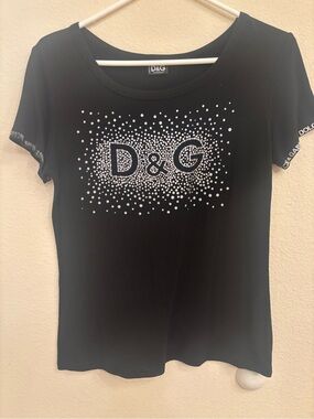 Vintage Dolce & Gabbana Made in Italy Black Short-Sleeve Tee with Crystal Logo
